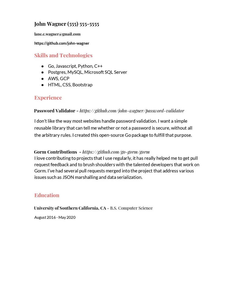 CS student entry level web resume