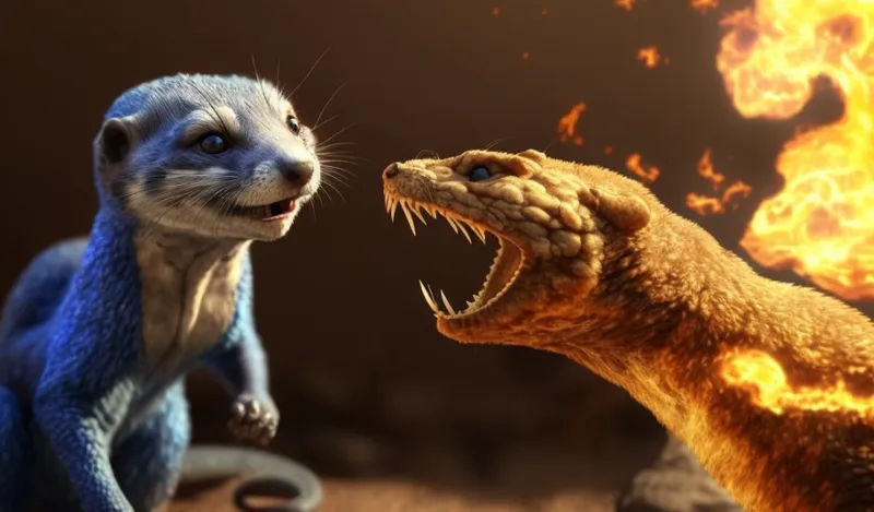Midjourney prompt: snake fights mongoose 4k midjourney fantasy cinematic