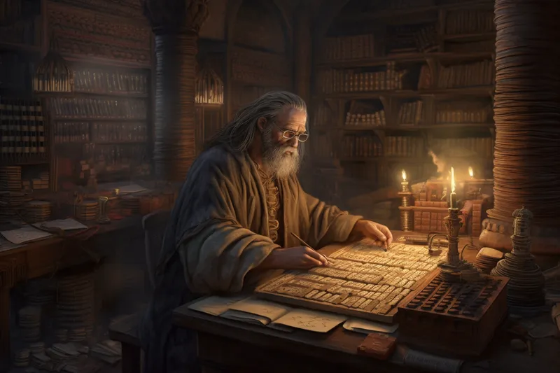 Mathematician with tablets: fantasy art