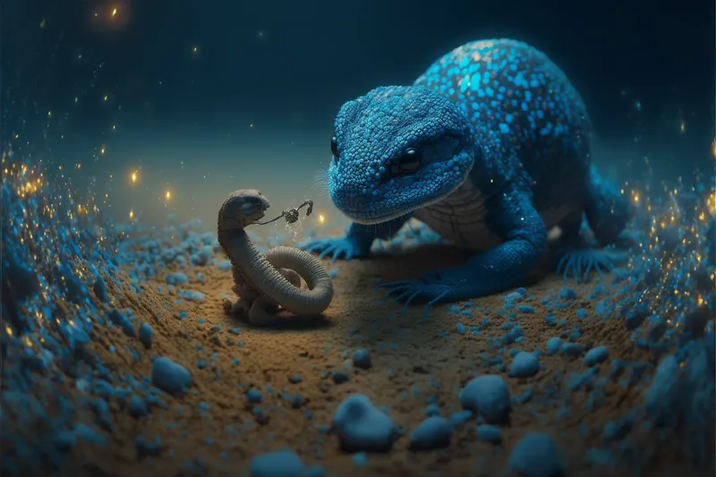 Midjourney prompt: gopher fighter python fantasy blue dark