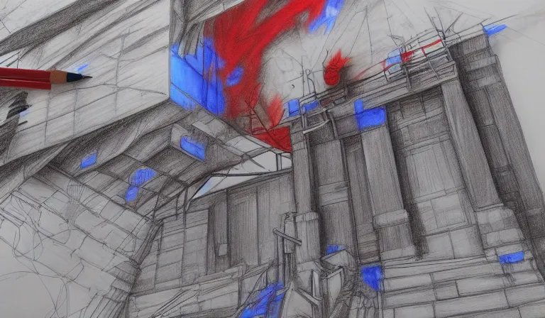 Art generated by Stable Diffusion AI. Prompt: 'construction project, fantasy drawing, cinematic, dramatic, red and blue'